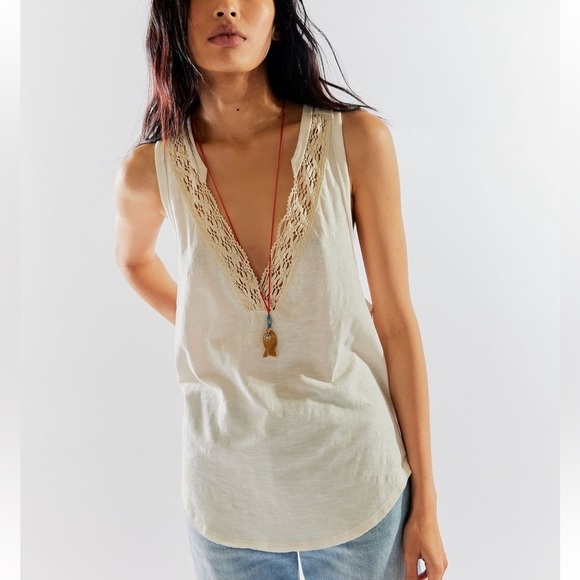 NWT Free People We The Free Mina Ivory Racerback Tank Top - Picture 1 of 5
